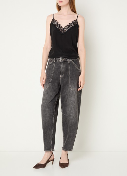 Rosner Studio Mara high waist cropped tapered jeans met medium wassing - voorkant 2 middengrijs