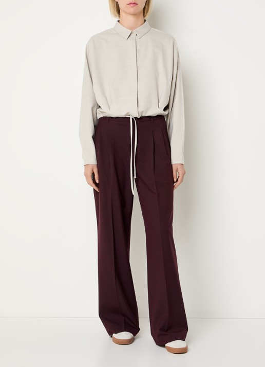 Rosner Studio Mara high waist loose fit pantalon met gemêleerd dessin - voorkant 4 aubergine
