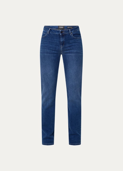 Rosner Studio Masha mid waist slim fit jeans met steekzakken - voorkant indigo