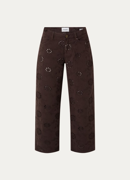 Rosner Studio Masha mid waist straight leg jeans met opengewerkt dessin  - voorkant 2 chocoladebruin