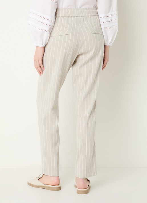 Rosner Studio May mid waist slim fit cropped chino in linnenblend - achterkant 4 donkerbeige