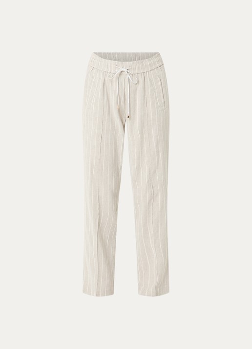 Rosner Studio May mid waist slim fit cropped chino in linnenblend - voorkant 2 donkerbeige