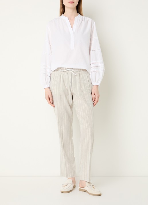 Rosner Studio May mid waist slim fit cropped chino in linnenblend - voorkant 3 donkerbeige