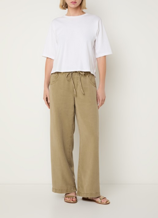 Rosner Studio Mid waist straight fit broek met steekzakken - voorkant 4 khaki