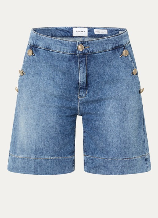 Rosner Studio Mid waist straight fit korte broek van denim - voorkant indigo