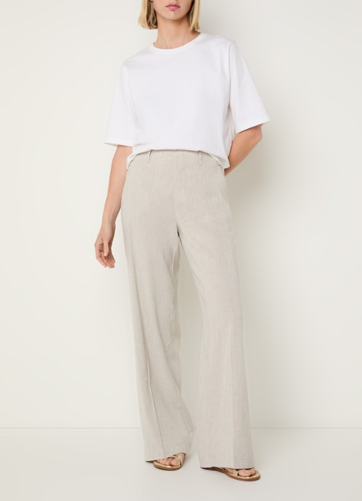 Rosner Studio Mid waist straight fit pantalon in linnenblend - voorkant 4 lichtgrijs