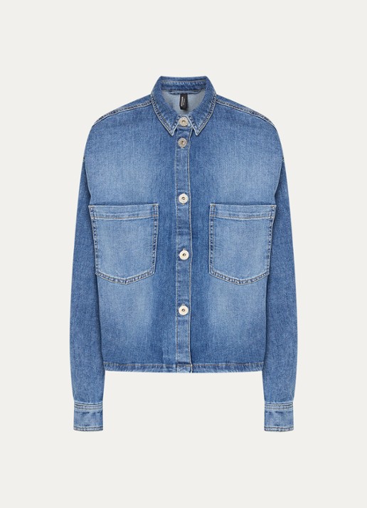 Rosner Studio Overshirt van chambray met borstzakken - voorkant blauw