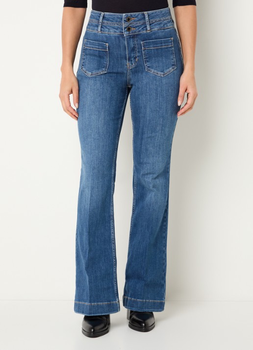 Rosner Studio Rosner high waist flared jeans met medium wassing - detail 4 indigo