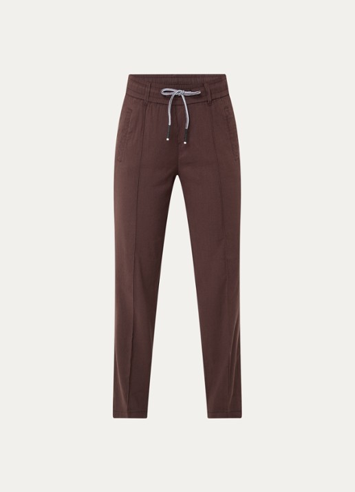 Rosner Studio Rosner high waist slim fit pantalon in linnenblend - voorkant 3 donkerbruin