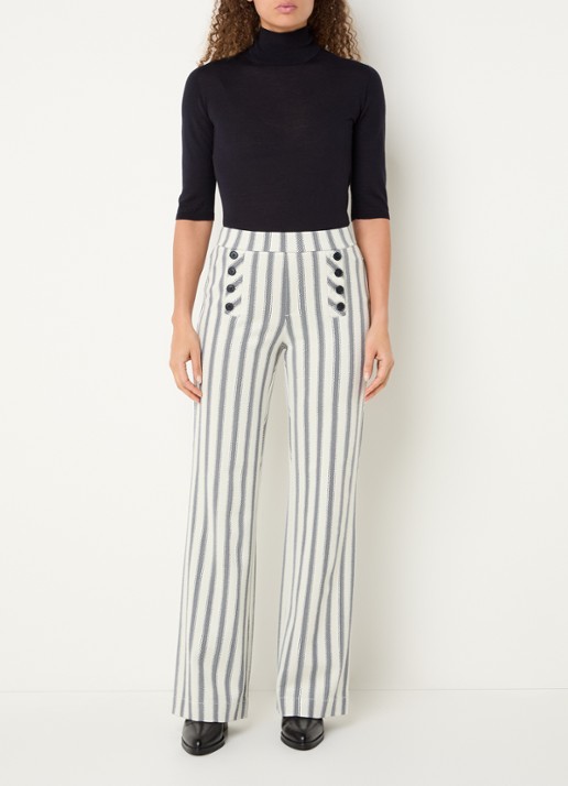 Rosner Studio Rosner high waist straight fit pantalon met streepprint - voorkant 3 donkerblauw