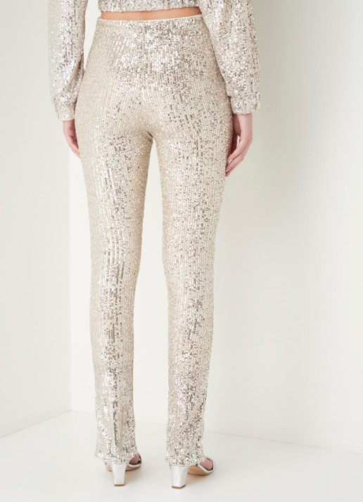 ROTATE Alicia high waist legging met pailletten en splitten - achterkant zilver