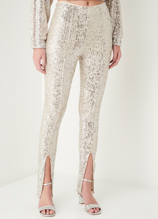 ROTATE Alicia high waist legging met pailletten en splitten - detail 4 zilver