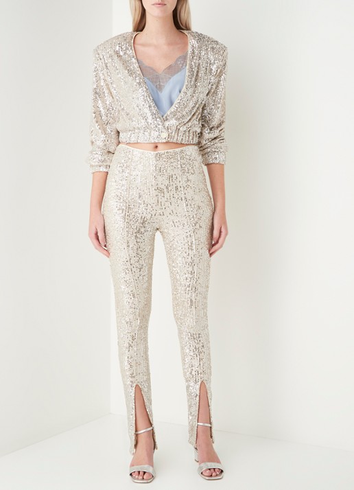 ROTATE Alicia high waist legging met pailletten en splitten - voorkant 3 zilver