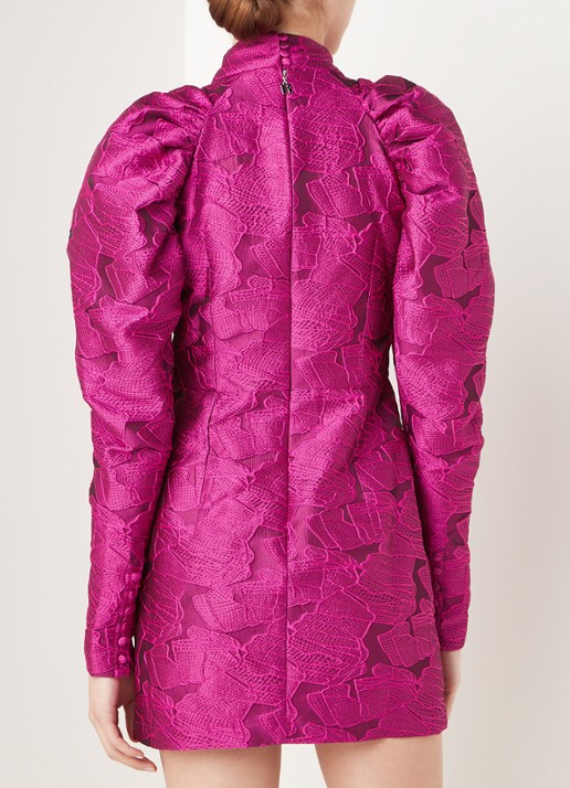 ROTATE Birger mini jurk met structuur en cut-out detail - achterkant fuchsia