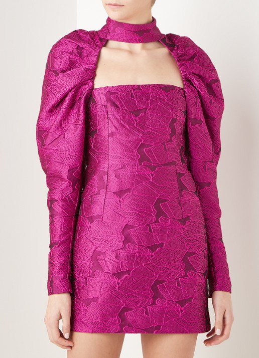 ROTATE Birger mini jurk met structuur en cut-out detail - detail 4 fuchsia