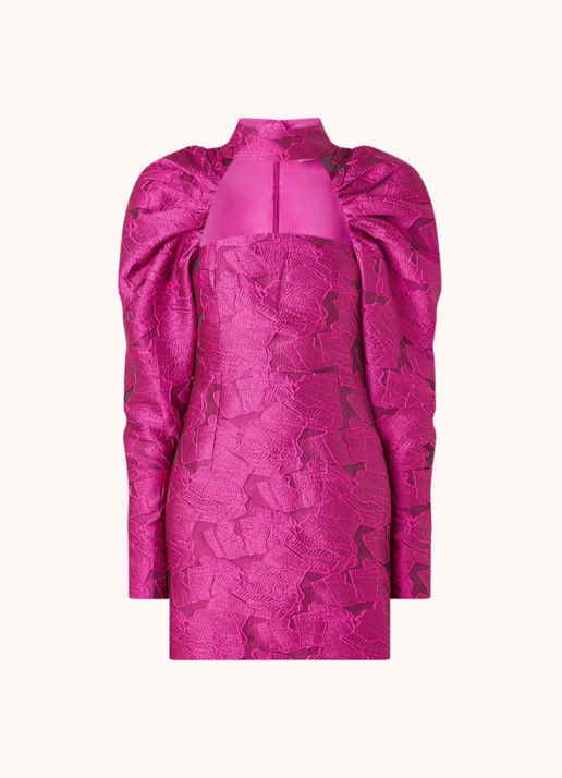 ROTATE Birger mini jurk met structuur en cut-out detail - voorkant 2 fuchsia