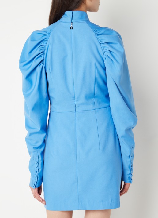 ROTATE Kim mini jurk met sierknopen en plooidetail - achterkant blauw