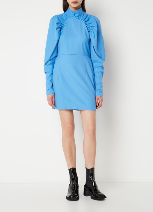 ROTATE Kim mini jurk met sierknopen en plooidetail - voorkant 4 blauw