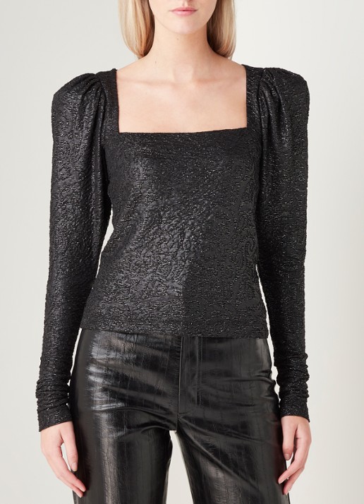 ROTATE Stevie top met pofmouw en lurex - detail 2 zwart