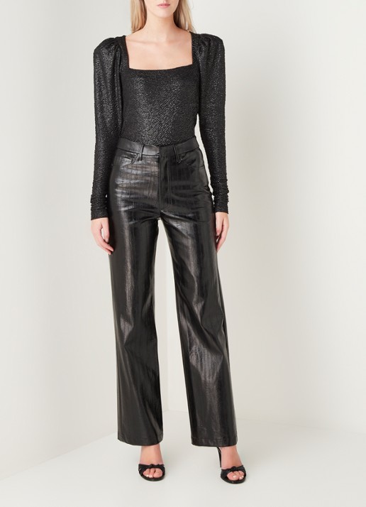 ROTATE Stevie top met pofmouw en lurex - voorkant 4 zwart