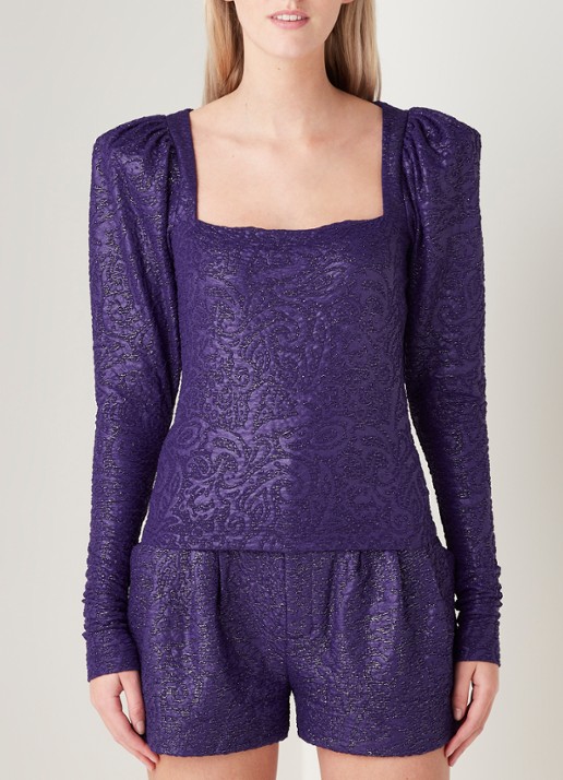 ROTATE Stevie top met pofmouw en lurex - detail 3 paars