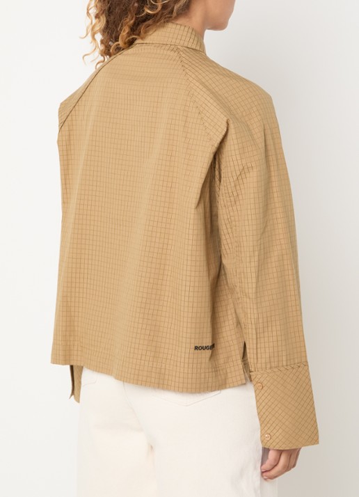 ROUGE EDIT Blouse met ruitdessin en logoborduring - achterkant 4 camel