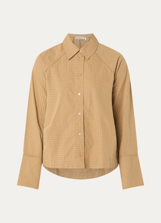ROUGE EDIT Blouse met ruitdessin en logoborduring - voorkant camel
