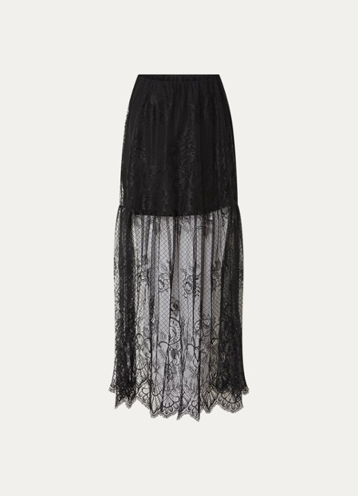 ROUGE EDIT Eya semi-transparante maxi rok van kant - voorkant zwart