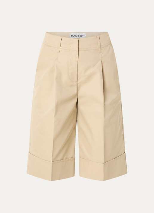 ROUGE EDIT Francie high waist wide fit culotte met steekzakken - voorkant beige