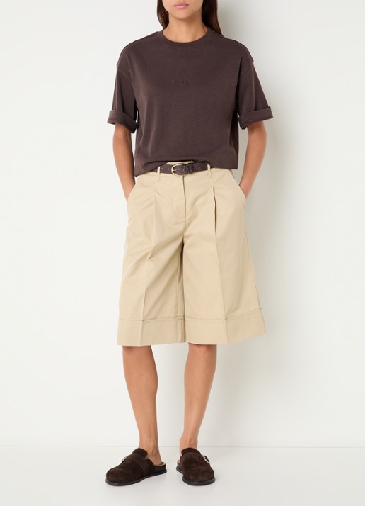 ROUGE EDIT Francie high waist wide fit culotte met steekzakken - voorkant 2 beige
