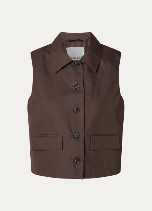 ROUGE EDIT Fransiska gilet van canvas met klepzakken - voorkant bruin