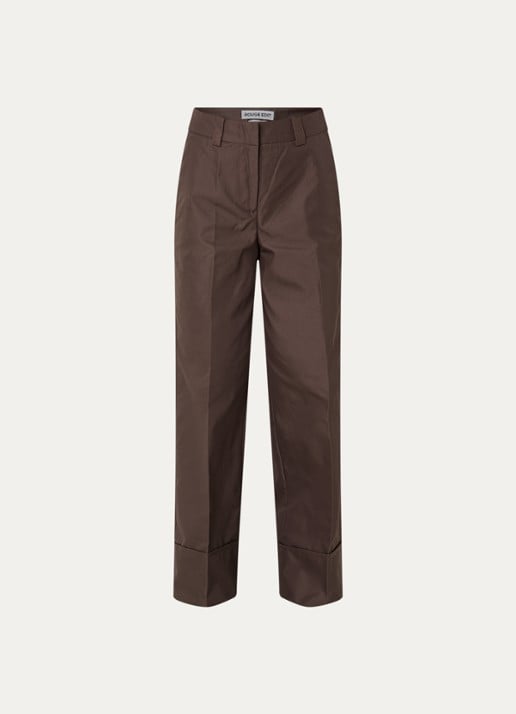 ROUGE EDIT Fransiska high waist straight fit pantalon van canvas - voorkant bruin