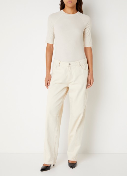 ROUGE EDIT Helena Mae top met ribstructuur - voorkant 4 creme