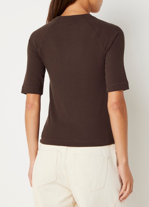 ROUGE EDIT Helena Mae top met ribstructuur - achterkant 4 bruin