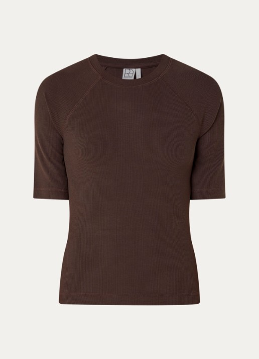 ROUGE EDIT Helena Mae top met ribstructuur - voorkant bruin