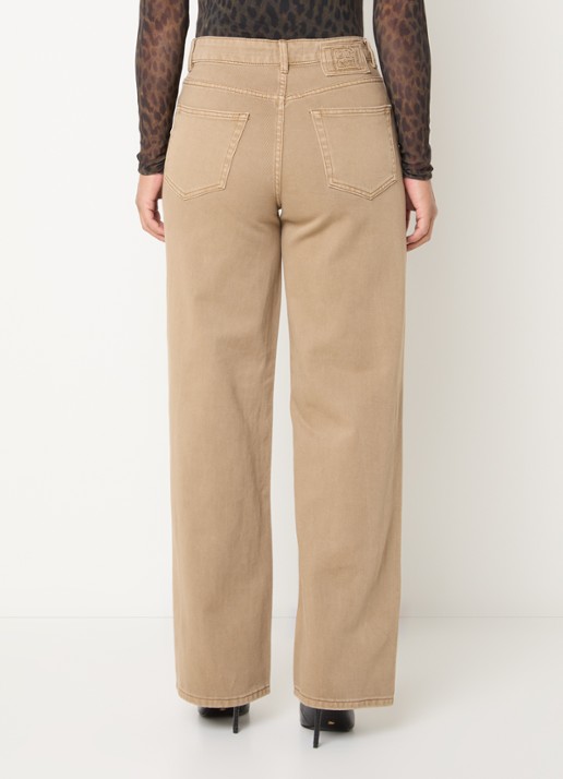 ROUGE EDIT High waist straight leg jeans met gekleurde wassing - achterkant 5 khaki