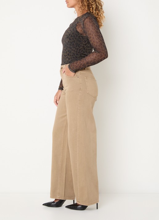 ROUGE EDIT High waist straight leg jeans met gekleurde wassing - detail 4 khaki