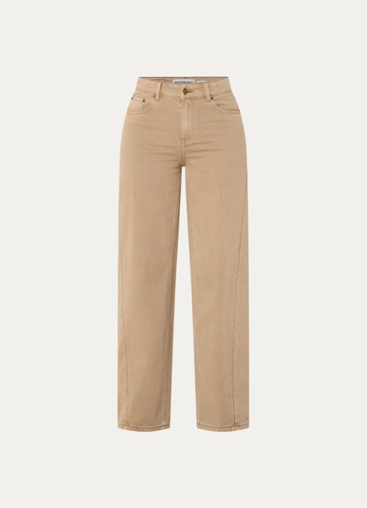 ROUGE EDIT High waist straight leg jeans met gekleurde wassing - voorkant khaki
