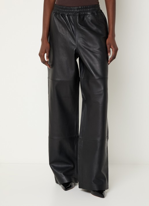 ROUGE EDIT Isabel high waist wide fit broek van imitatieleer