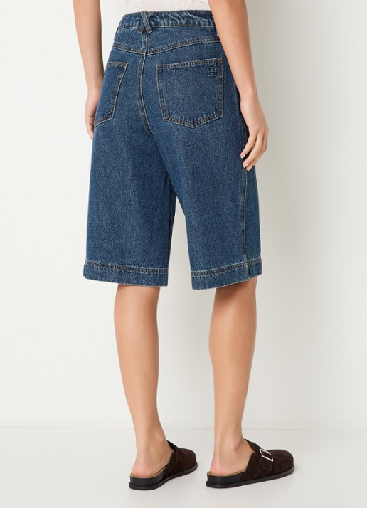 ROUGE EDIT Jolie high waist straight fit korte broek van denim met donkere wassing - achterkant 3 indigo