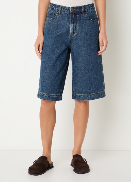 ROUGE EDIT Jolie high waist straight fit korte broek van denim met donkere wassing