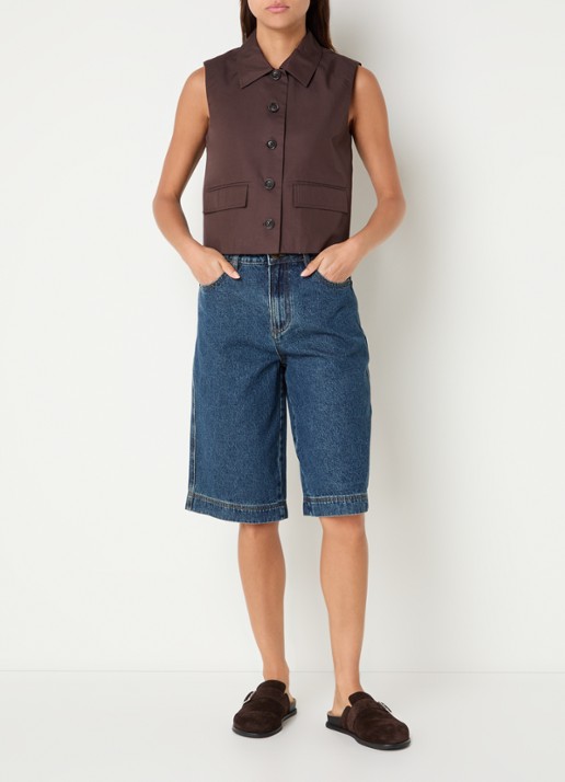 ROUGE EDIT Jolie high waist straight fit korte broek van denim met donkere wassing - voorkant 2 indigo