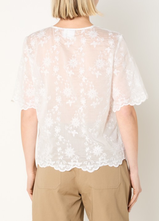ROUGE EDIT Kaia semi-transparante top met borduring - achterkant gebroken wit