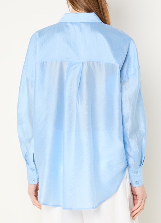 ROUGE EDIT Linine oversized blouse met borstzakken - achterkant 4 lichtblauw