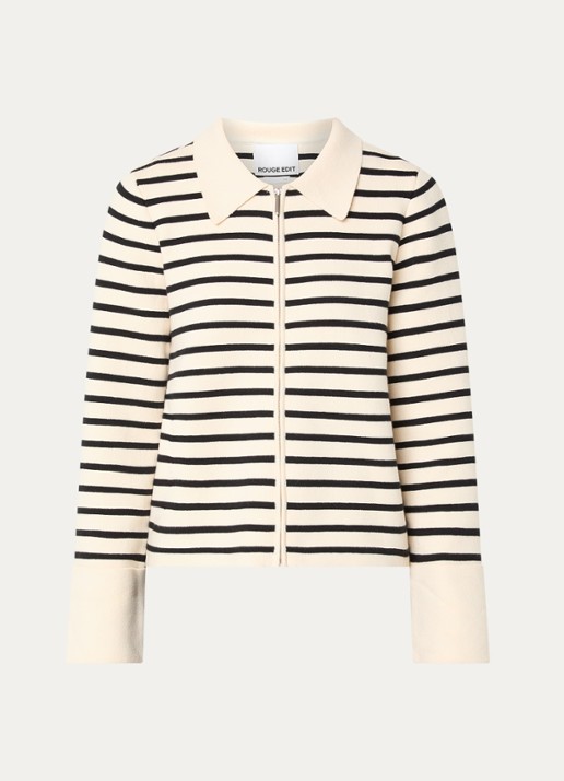 ROUGE EDIT Lucille fijngebreid vest met streepprint - voorkant 2 beige