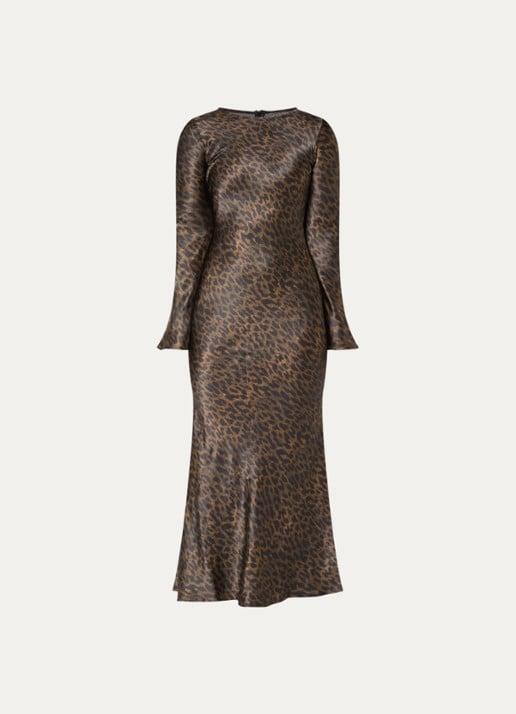 ROUGE EDIT Maxi jurk met panterprint - voorkant bruin
