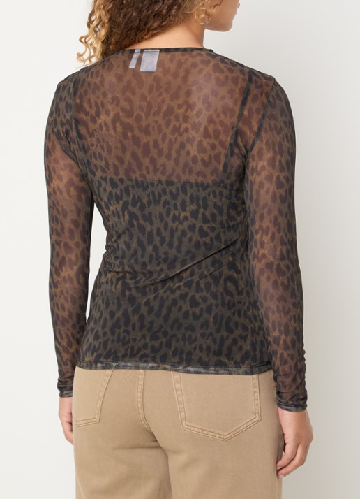 ROUGE EDIT Messa semi-transparante top met panterprint - achterkant 2 zwart