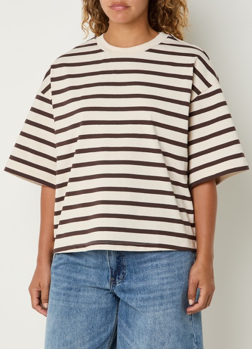 ROUGE EDIT Nanna T-shirt met ronde hals - detail gebroken wit