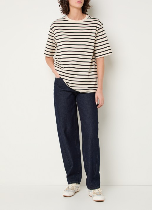ROUGE EDIT Nima T-shirt met streepprint - voorkant 2 beige
