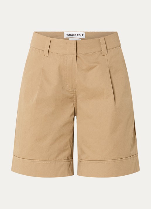 ROUGE EDIT Petra high waist wide fit korte broek - voorkant camel